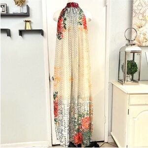 Bhanuni by Jyoti Embellished Floral Halter Maxi Dress Multicolor Sz L